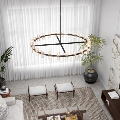 D48'' Large Black Wagon Wheel Chandeliers Black Round Chandelier Glass Chandeliers for Dining Room