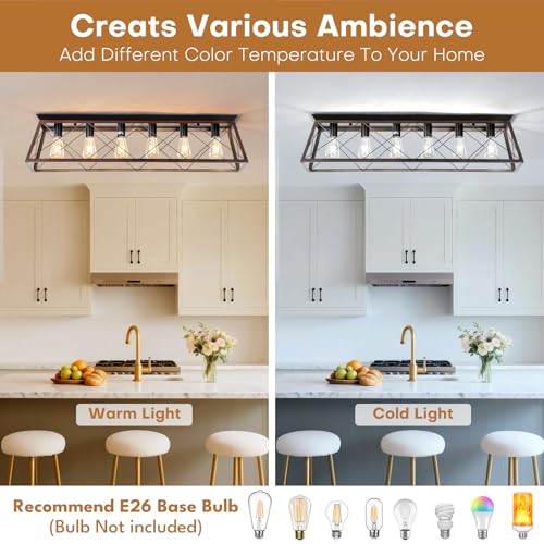 38" Large Brushed Bronze Flush Mount Ceiling Light for Kitchen