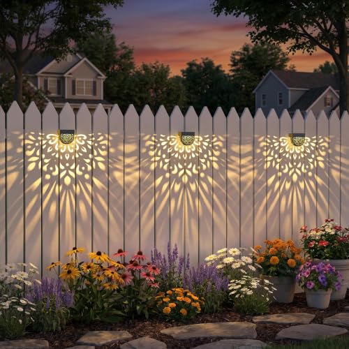 Solar Fence Lights 6 Pack Solar Deck Step Wall Lights Outdoor Waterproof LED Decorations Warm Yellow Light Decorative Lighting for Garden