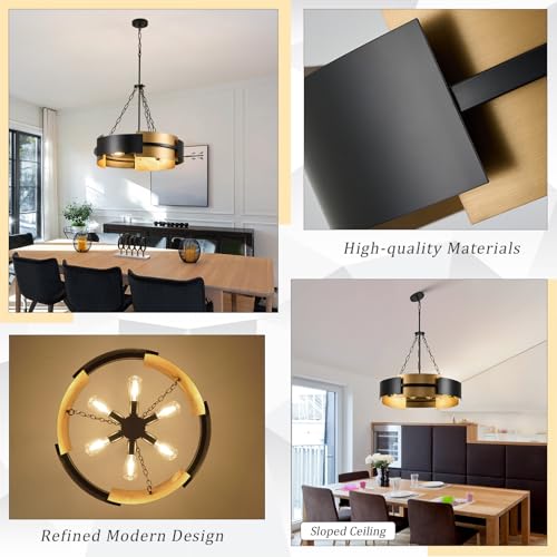 24" 6 Light Industrial Drum Chandelier with Black Gold Metal (6 Count)