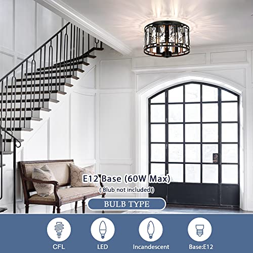 3 Light Crystal Black Ceiling Light