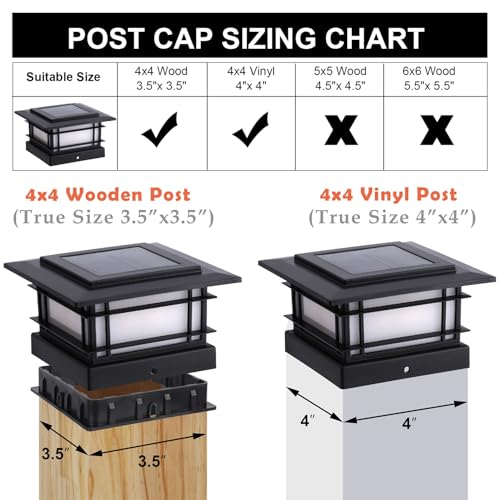 4x4 Solar Post Cap Lights Outdoor with Flickering Flame Light (2 Count)