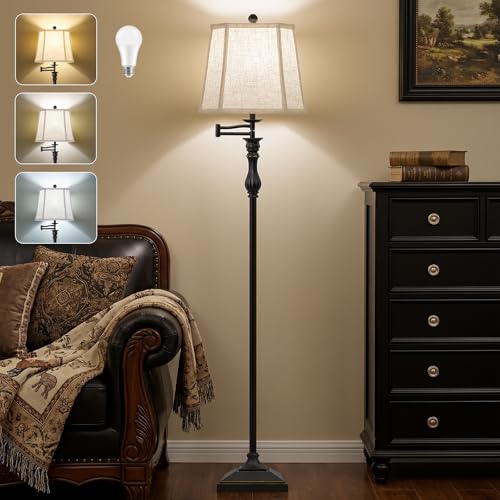 62" Black Floor Lamp for Living Room with 350° Adjustable Swing Arm (Black)