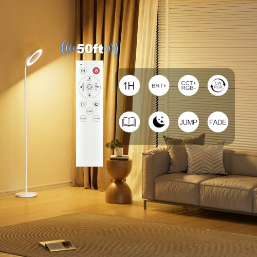 Smart RGB LED Floor Lamp with Remote (White-Single Sided)