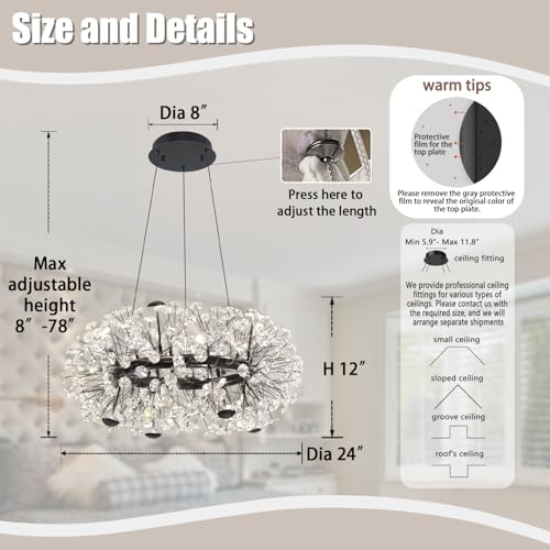 8 Light Dandelion Black Chandelier for Dining Room