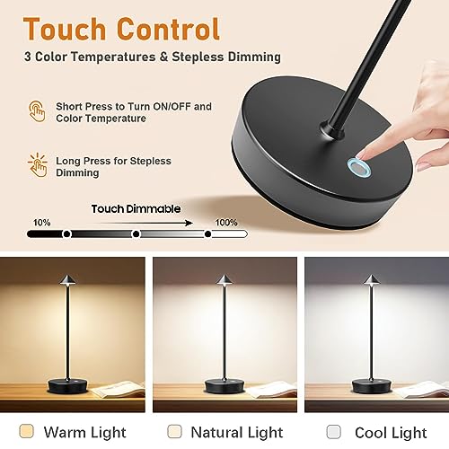 Set of 2 Cordless Rechargeable Led Table Lamp Battery Operated Light Black (2 Count)