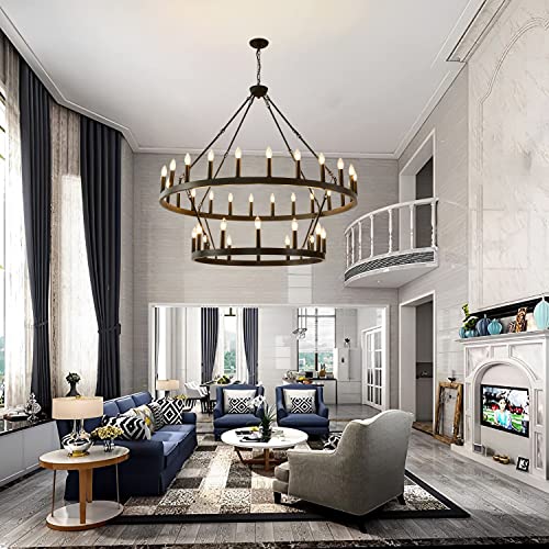 48 Inch Large Black Wagon Wheel Chandelier