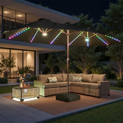 15ft Umbrella Outdoor Patio Solar Lights with Base