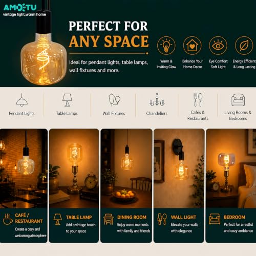 Large Amber Glass Edison LED Dimmable 2200K Vintage E26 5W