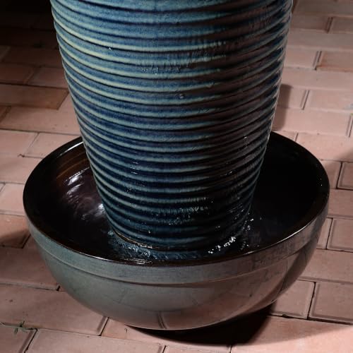 Blue Ceramic Ribbed Vase Fountain