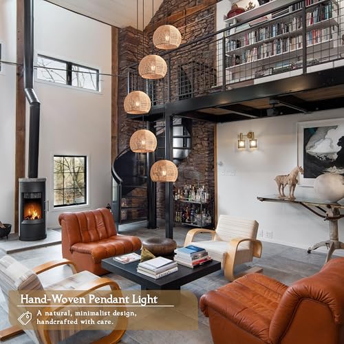 5 Light Woven Foyer Chandeliers for High Ceiling