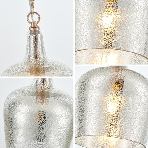 10” Large Silver Plated Hammered Glass Pendant Light Industrial Dome Modern Pendant Lighting Fixtures for Kitchen Island Dining Room Hallway