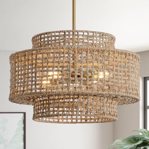17.7" Rattan Chandelier for Dining Room