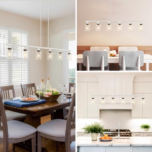 6 Light Kitchen Island Lighting with Glass Shade and Adjustable Rods