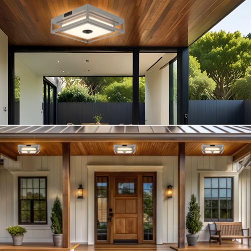 Gray Motion Sensor LED Outdoor Ceiling Light 10.5" Square Dusk to Dawn