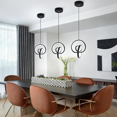 Modern LED Pendant Light Fixtures 6000K Pendant Lights Kitchen Island Lighting Adjustable Height Black Hanging Lamp for Dining Room Bedroom Living Room