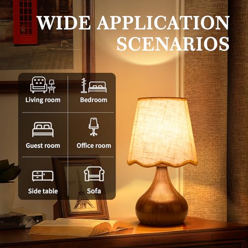 Wood Grain Small Table Lamp Touch Control