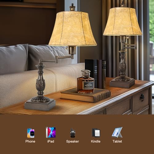 Swing Arm Table Lamp Set of 2 with USB Ports for Living Room (2 Count)