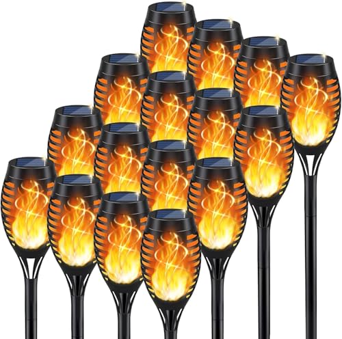 16Pack Solar Torch Light with Flickering Flame for Halloween Decor (16 Count)