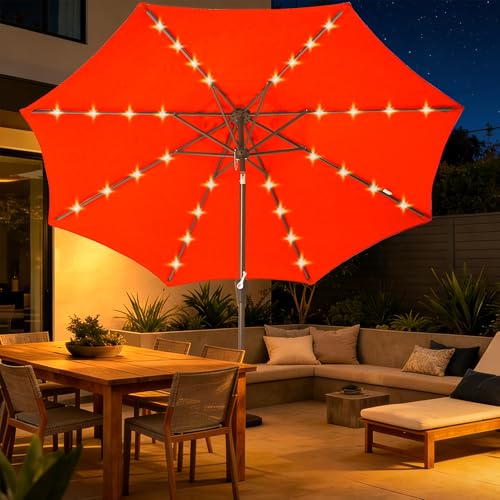 9' Patio Umbrella with solar lights umbrella outdoor patio Orange