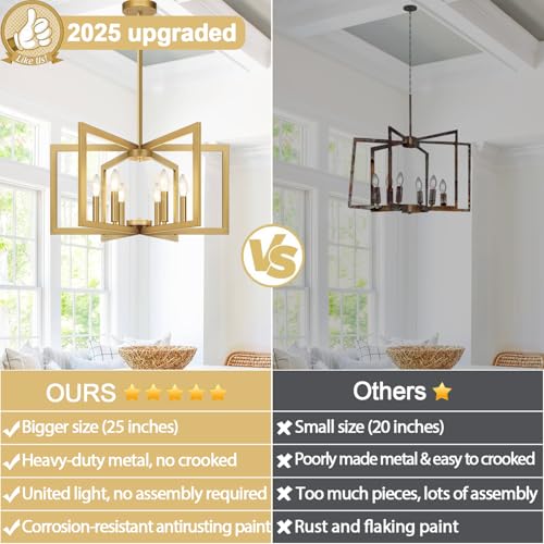 25" 61" Height Adjustable Modern Gold Chandelier for Dining Room (6 Count)