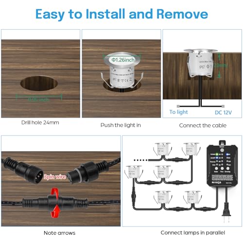 RGB Deck Lights Recessed Kit with Low Voltage Transformer 10 Packs