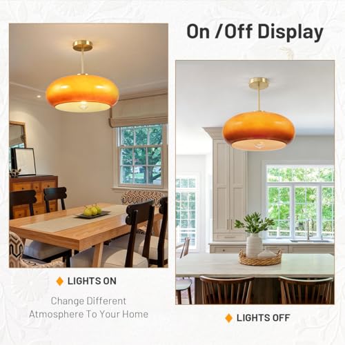 Large Glass Semi Flush Mount Ceiling Light 15.7″Dome Orange Shade