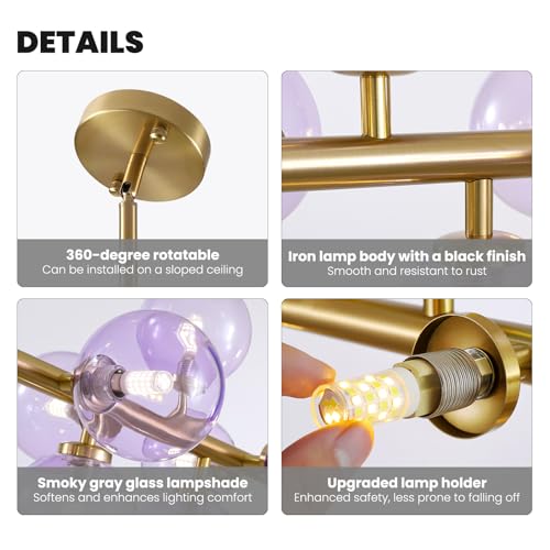 Mid Century Modern Gold Chandelier Rectangle Pendant Fixtures Linear Sputnik Chandeliers for Kitchen Island Dining Room Over Table