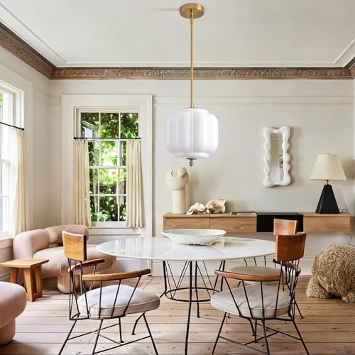 Vintage Milk Glass Pendant Lights 9.8 Inch Mid Century Modern Hanging Ceiling Light