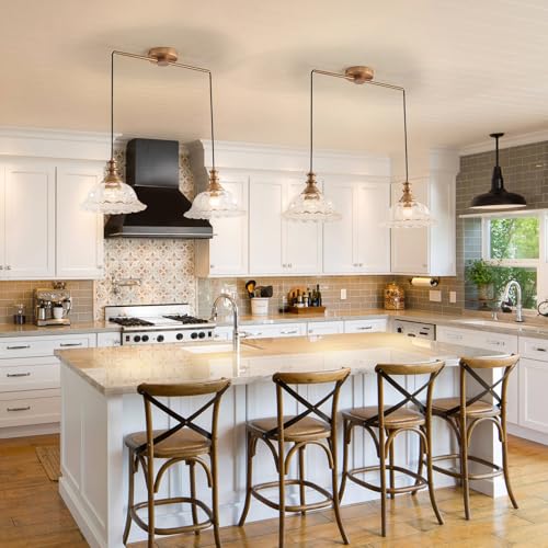 Vintage 2 Light Pendant Light Fixtures Modern Glass Hanging Lamps with Adjustable Cord for Kitchen Island Dining Room Living Room Hallway