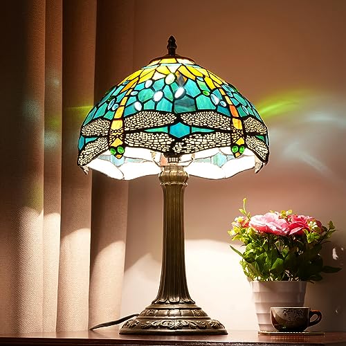 Tiffany Lamp Stained Glass Table Lamp for Living Room Bedroom Bedside Nightstand Home Office LED Bulb Included