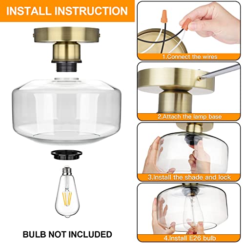 Industrial Semi Flush Mount Ceiling Light Brass