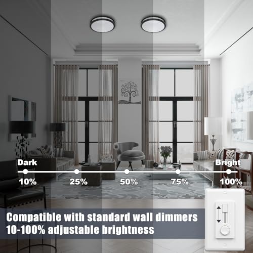 12inch LED Flush Mount Ceiling Light Fixture Dimmable Matte Black (2 Count)