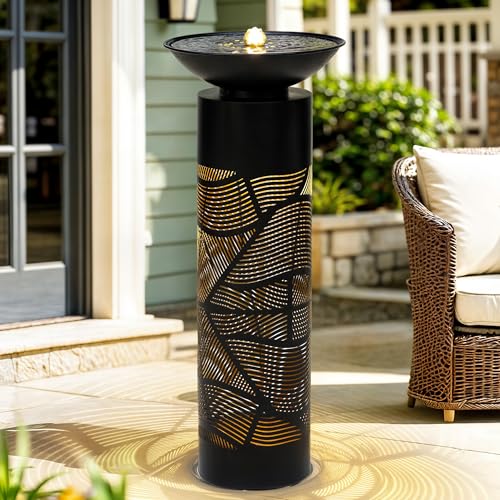 AUTODAYA 32" H Metal Cutout Outdoor Fountain with Charming Lights & Shadow