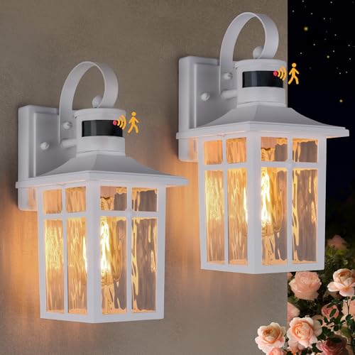 Aluminum Motion Sensor Outdoor Wall Lights with Ripple Glass (2 Count)