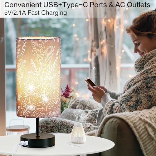 Bedside Table Lamp with 2 USB Ports