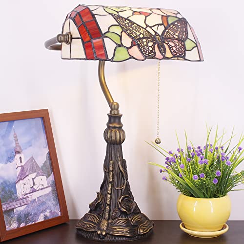 Tiffany Banker Lamp Small Stained Glass Table Lamp Butterfly Style