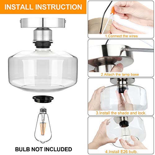 Industrial Semi Flush Mount Ceiling Light Brushed Nickel