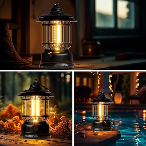 Retro LED Black Portable Battery Powered Camping Lanterns (3 Count)