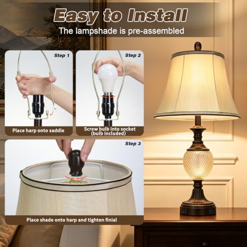 27.5'' Tall Vintage Bedside Table Lamps with USB Charging Ports (2 Count)