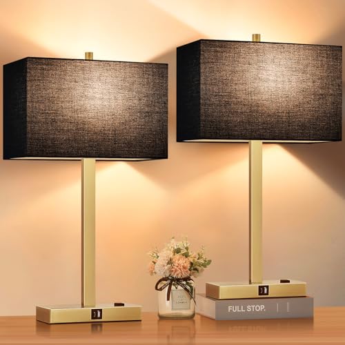 21" Set of 2 Bedside lamp with USB A+C & AC Outlets (2 Count)