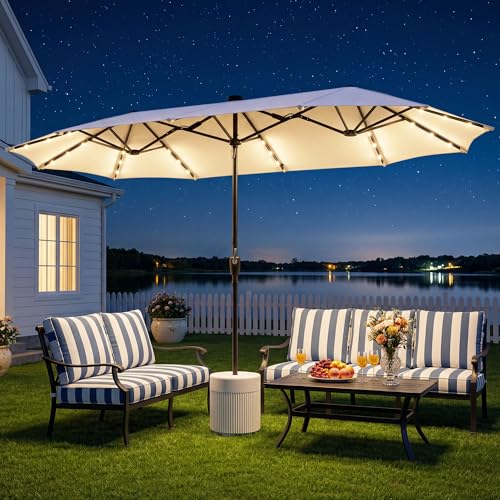 13FT Large Double Sided Patio Umbrella with Solar Lights