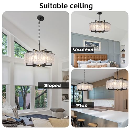 Modern Black Crystal Chandeliers for Dining Room