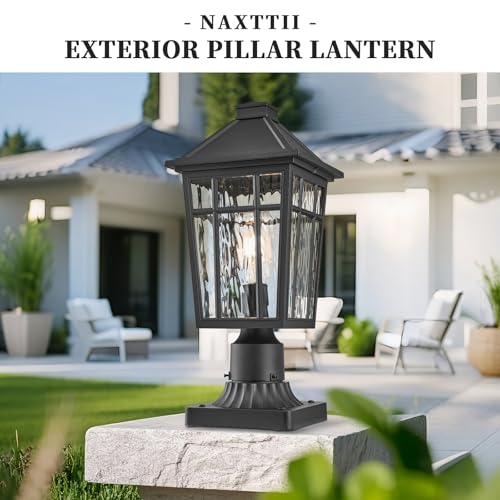 Lamp Post Outdoor Lighting 16.5 Inch Black Outdoor Post Lights Waterproof Aluminum Pole Lantern for Garden Patio Pathway E26 Socket