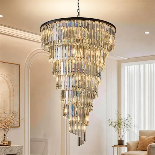 36'' Spiral Crystal Chandelier Black Modern Light Fixture