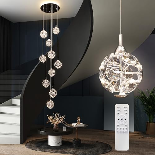 10 Light High Ceilings Long Chandeliers Modern Crystal Staircase Chandelier Hanging Flush Mount Lighting Fixtures for Spiral Staircase (127 Count)
