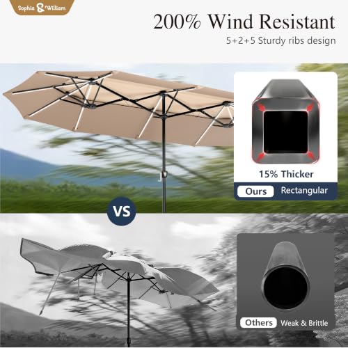 13ft 2Tier Patio Umbrella with Solar Lights&Base