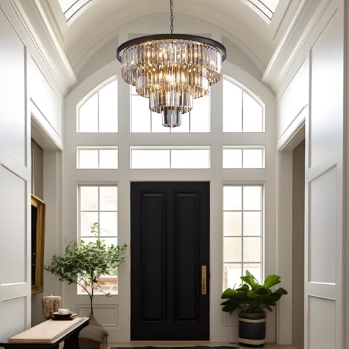 24'' Smoke Gray Crystal Chandelier Black Modern Luxury Light Fixture for Dining Room 4