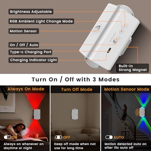 Motion Sensor Rechargeable Night Light Color Changing (2 Count)
