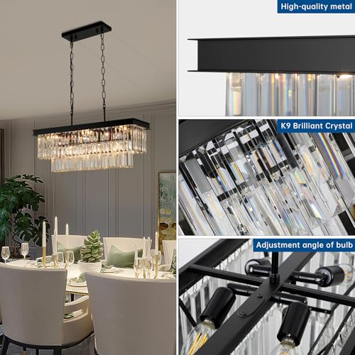 Black Crystal Chandeliers for Dining Room (9 Count)